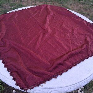 Square Decorative Red Eyelet Trim Crinkle Taffeta silky type fabric scarf